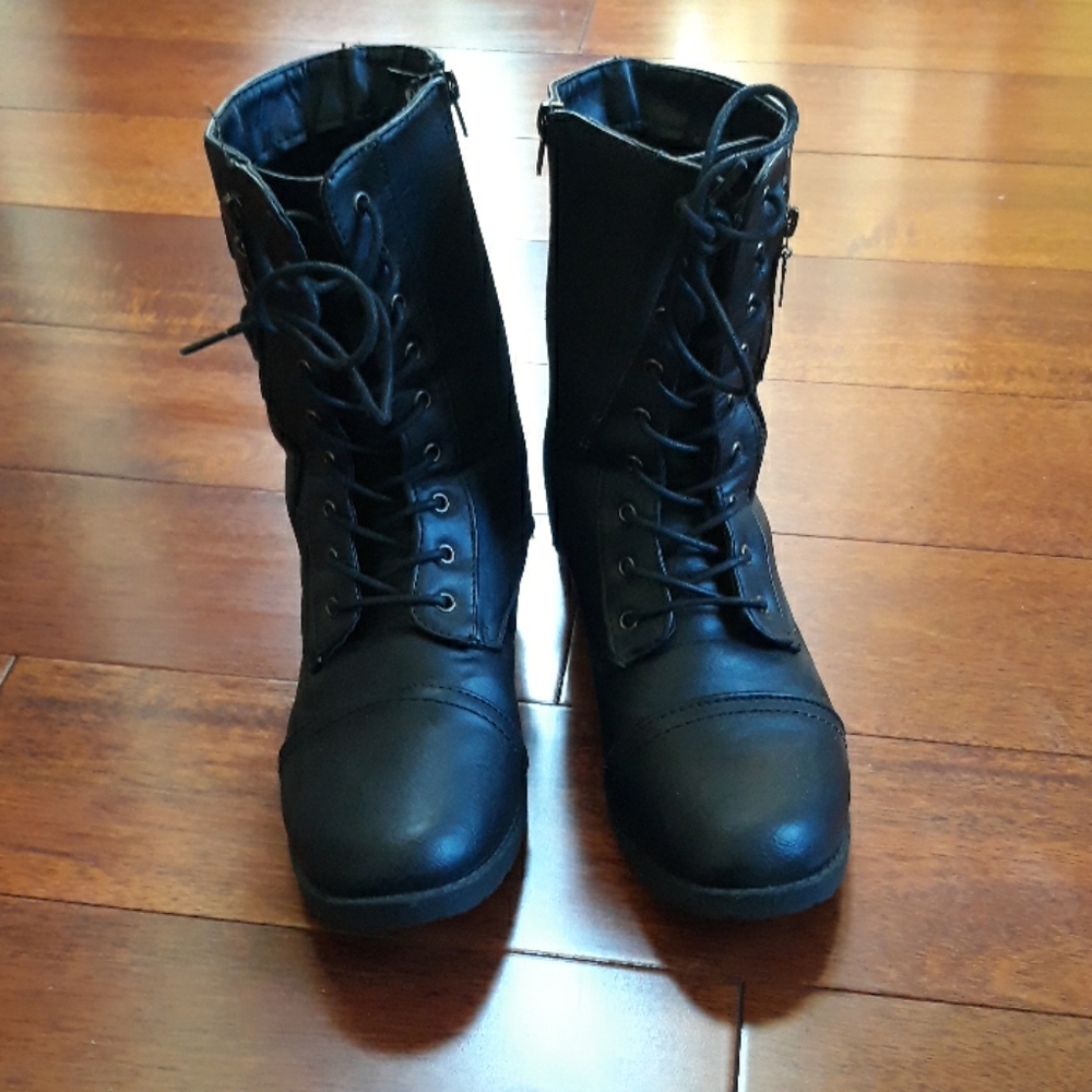 Rue 21 Black Faux Leather Combat Boots